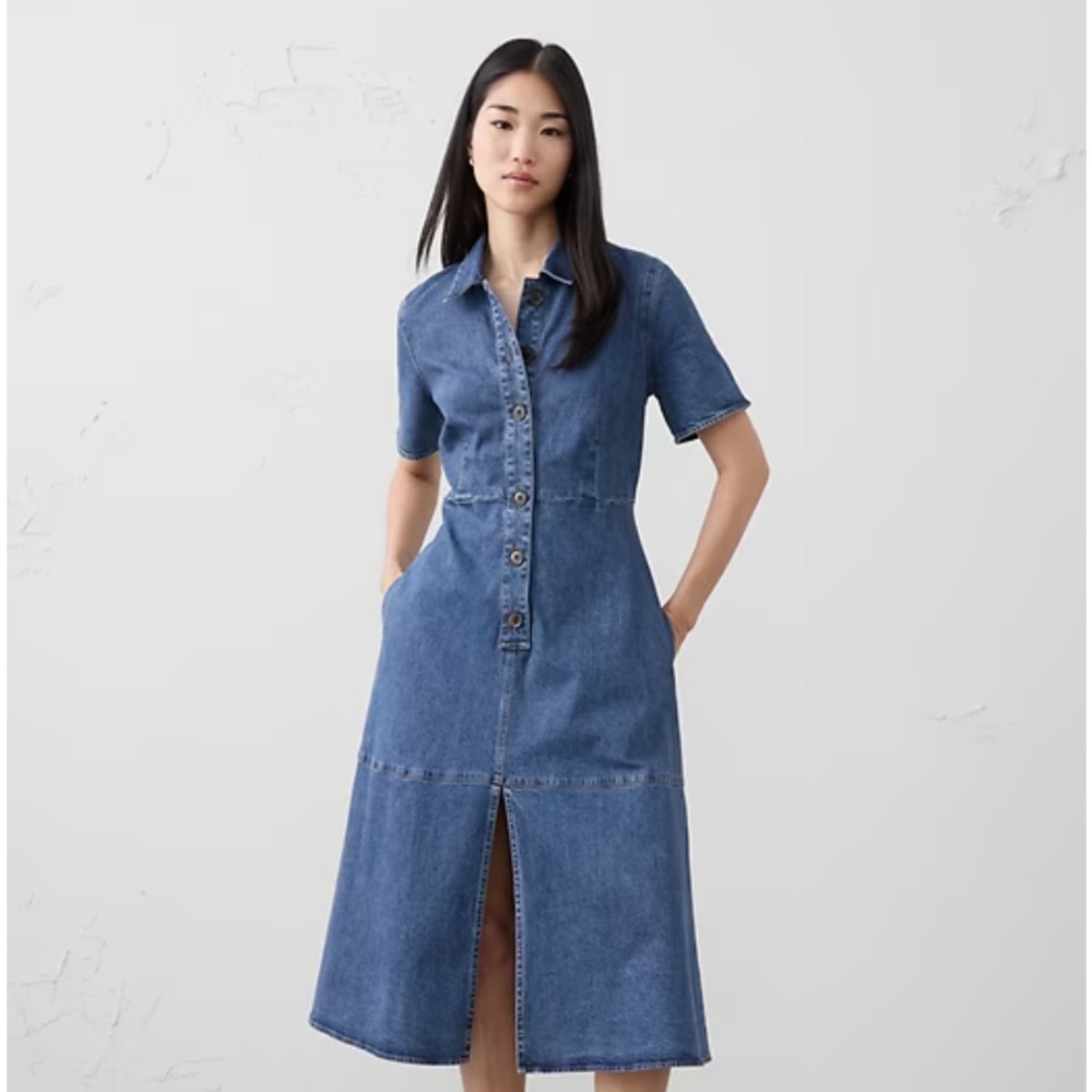 Banana Republic Blue Denim Midi Shirt Dress
